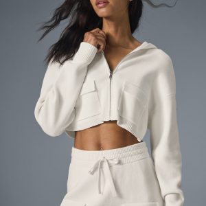 Scholar Knit Cargo Full Zip Hoodie - Ivory