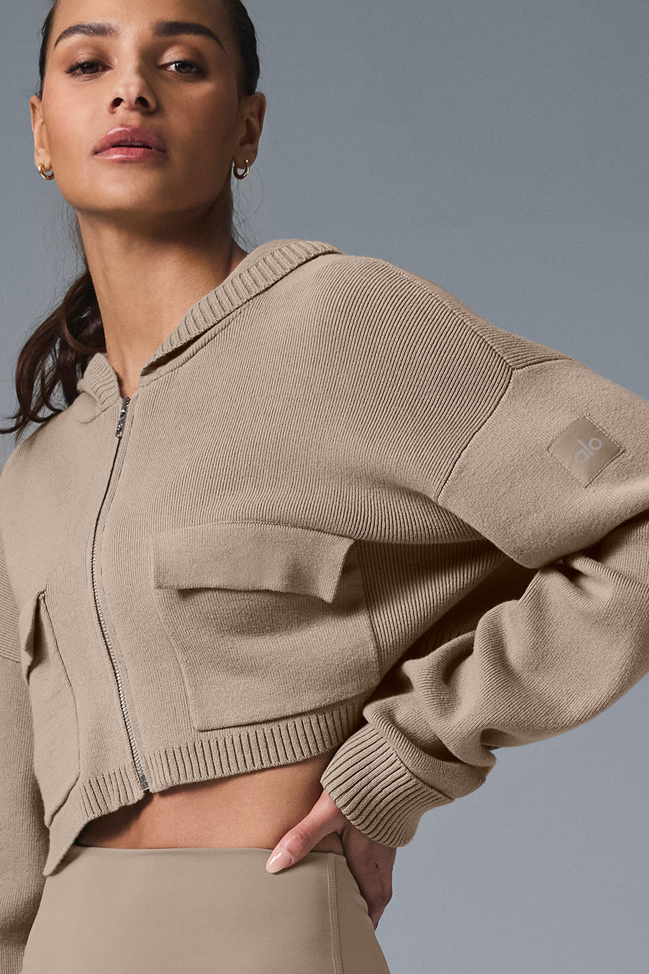 Scholar Knit Cargo Full Zip Hoodie - Gravel - Image 2