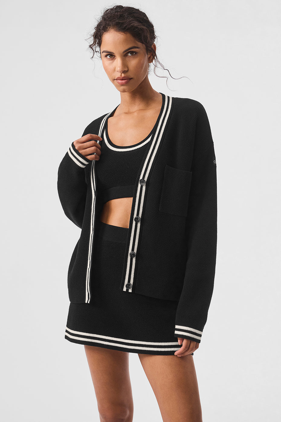 Tennis Club Sweater Knit Cardigan - Black/Ivory - Image 3