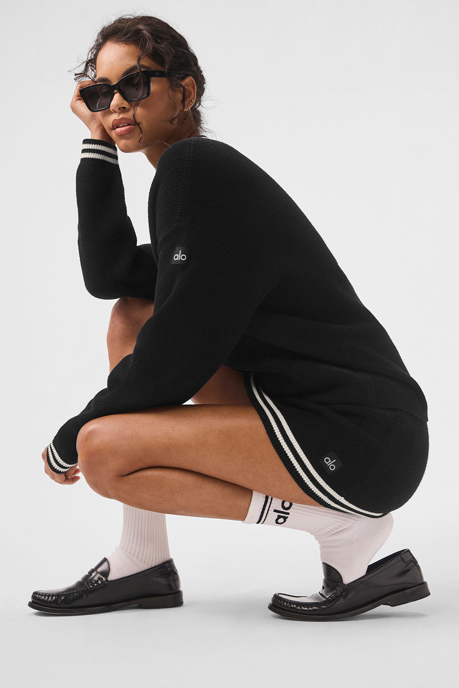 Tennis Club Sweater Knit Cardigan - Black/Ivory - Image 4