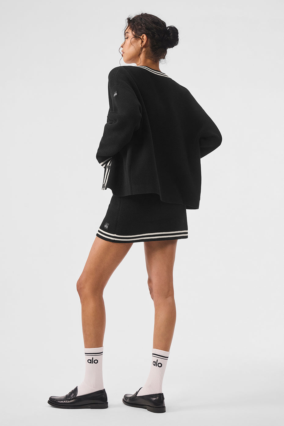 Tennis Club Sweater Knit Cardigan - Black/Ivory - Image 5