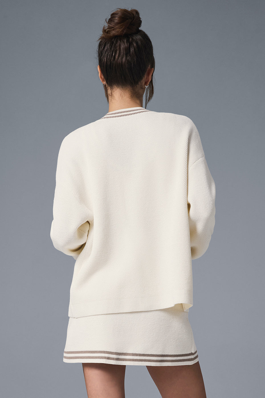 Tennis Club Sweater Knit Cardigan - Ivory/Gravel - Image 2