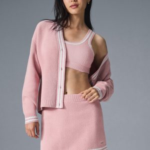 Tennis Club Sweater Knit Cardigan - Ballet Pink/White