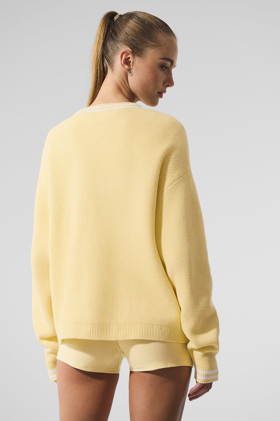 Tennis Club Sweater Knit Cardigan - Warm Butter/White - Image 3