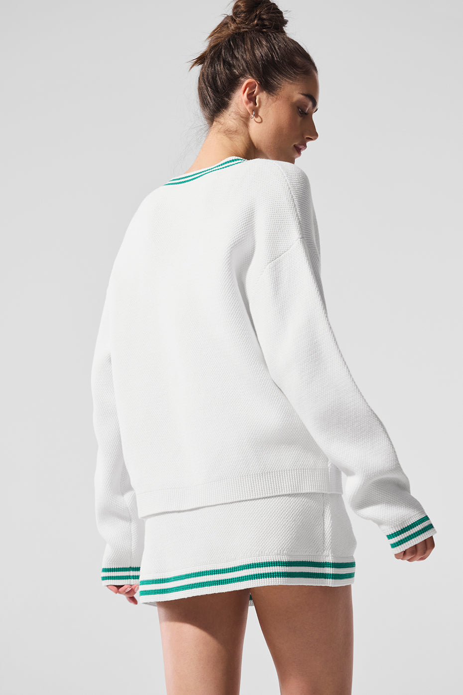 Tennis Club Sweater Knit Cardigan - White/Spruce Green - Image 4