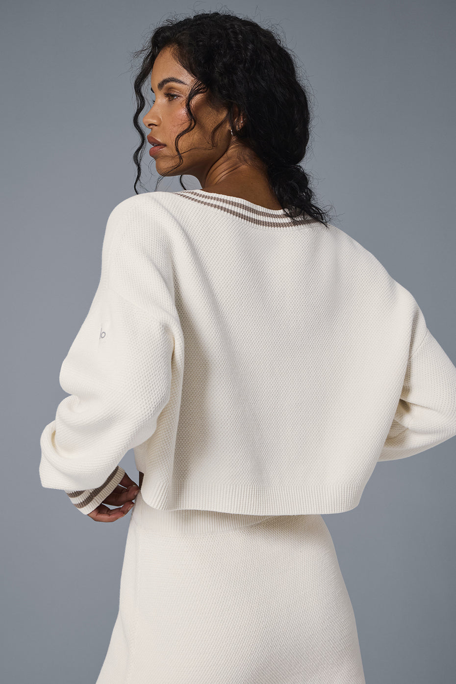 Tennis Club Sweater Knit V-Neck Pullover - Ivory/Gravel - Image 2