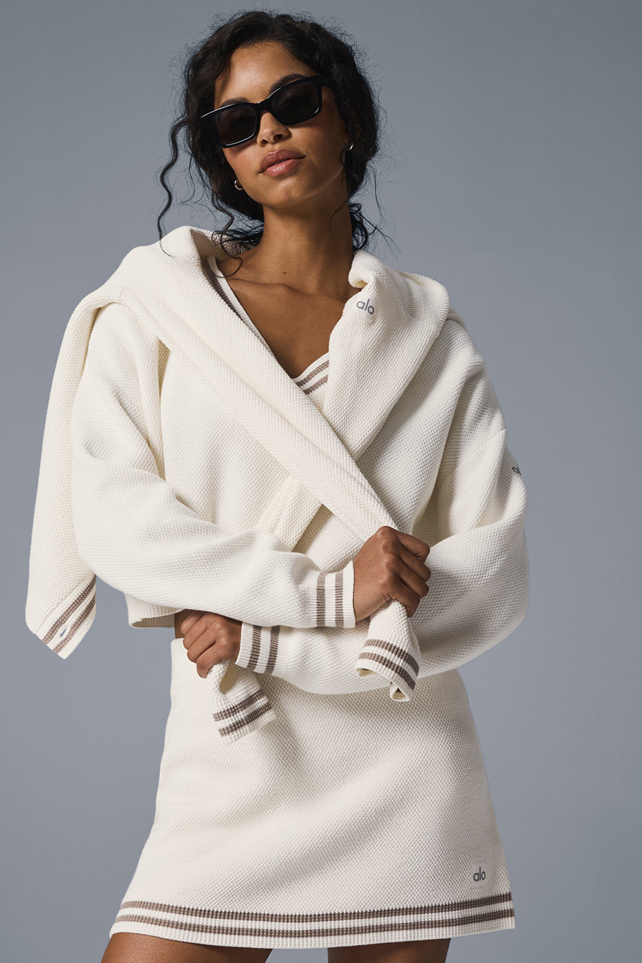 Tennis Club Sweater Knit V-Neck Pullover - Ivory/Gravel - Image 5