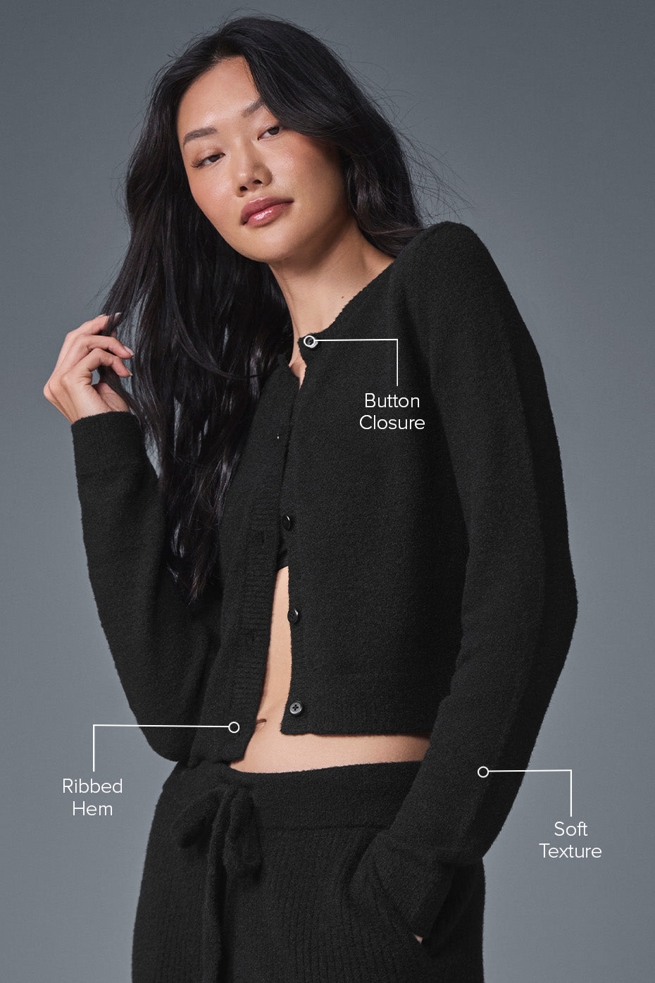 Snuggle Up Sweater Cropped Cardigan - Black - Image 2