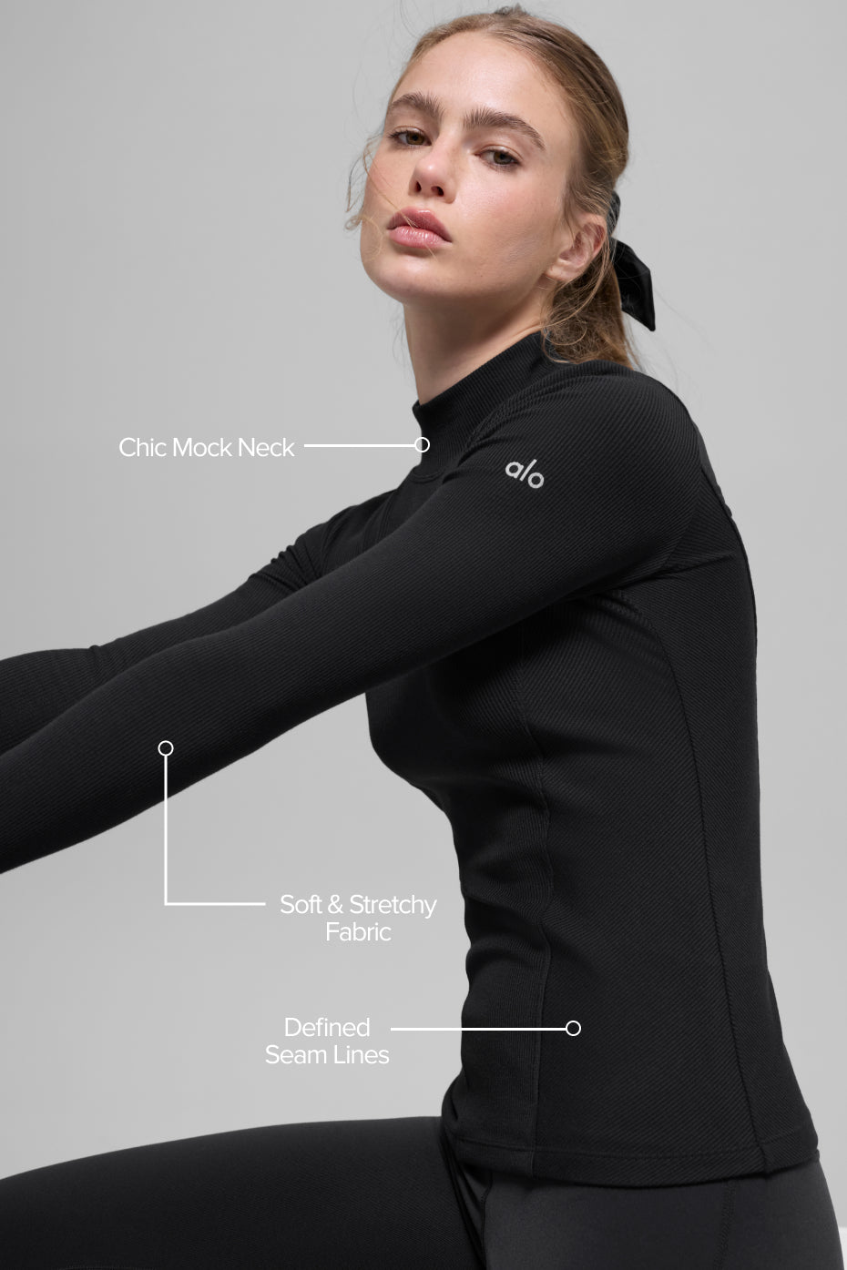 Ribbed Mesmerize Mock Neck Long Sleeve - Black - Image 2