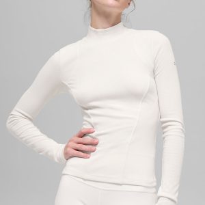 Ribbed Mesmerize Mock Neck Long Sleeve - Ivory