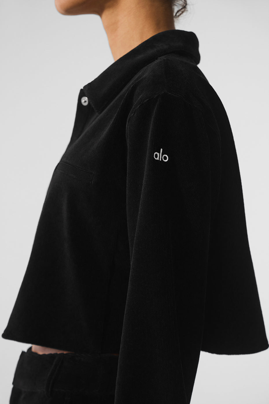 Micro Corduroy Cropped Dreamer Button Down - Black - Image 5