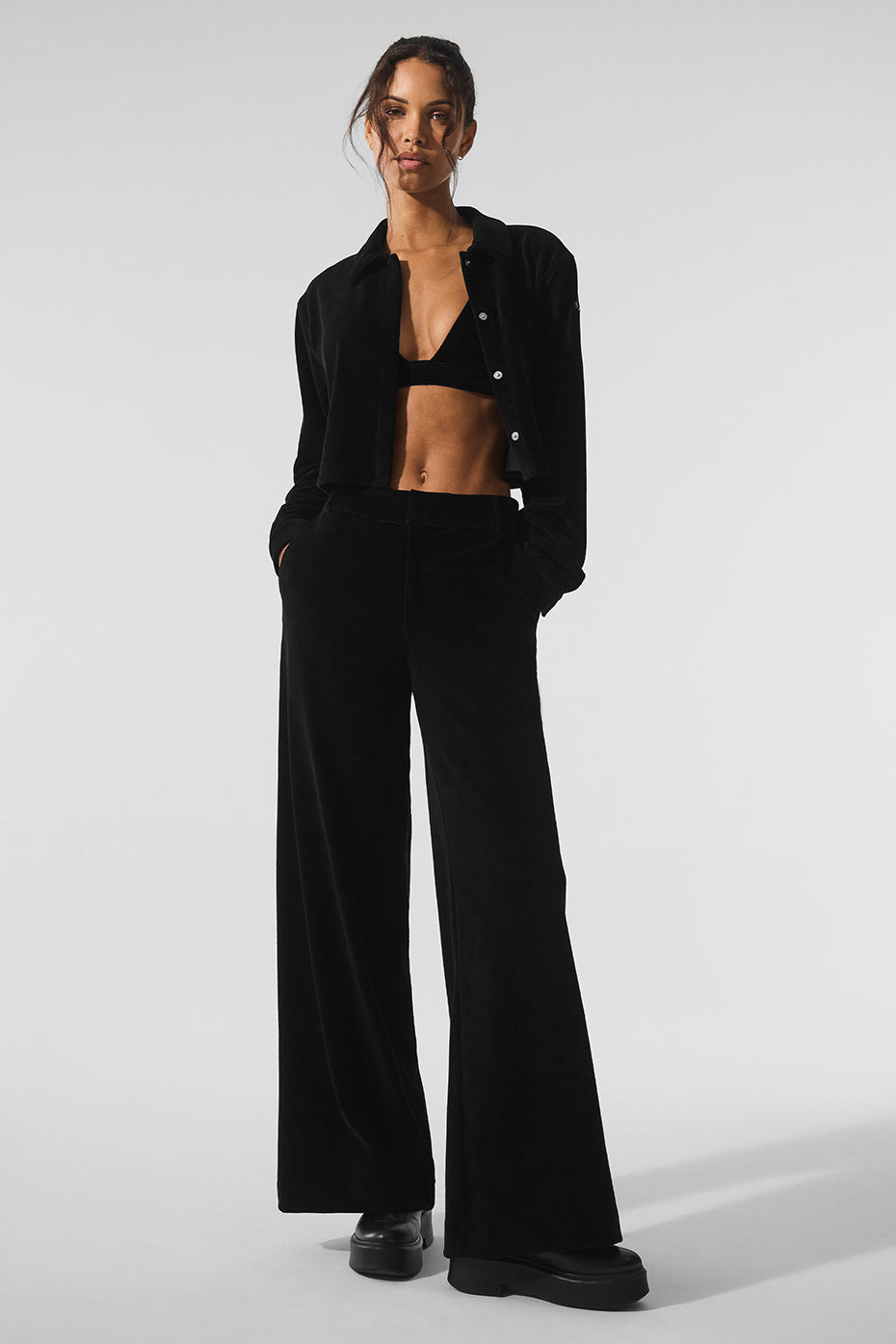 Micro Corduroy Cropped Dreamer Button Down - Black - Image 4