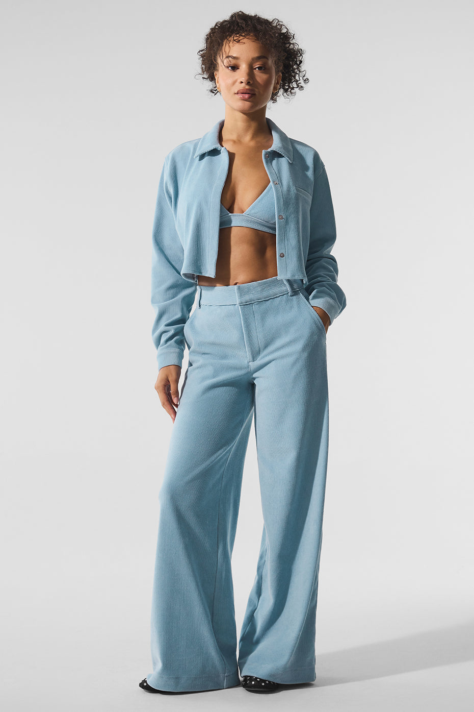 Micro Corduroy Cropped Dreamer Button Down - Celestial Blue - Image 4