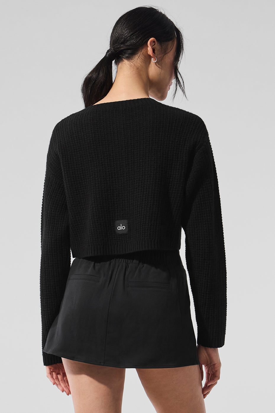 Cashmere Plush Waffle Cardigan - Black - Image 2