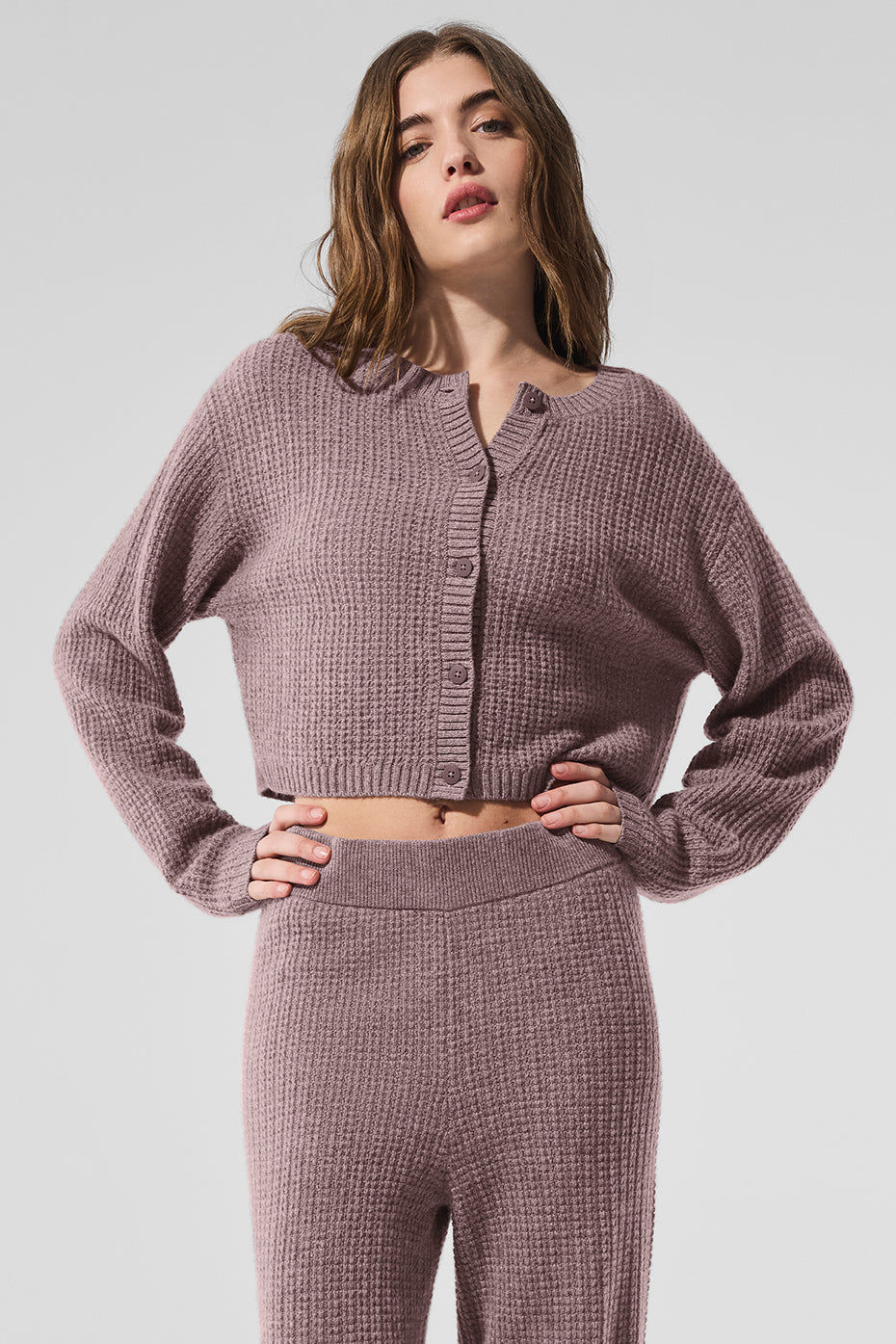 Cashmere Plush Waffle Cardigan - Mushroom Heather