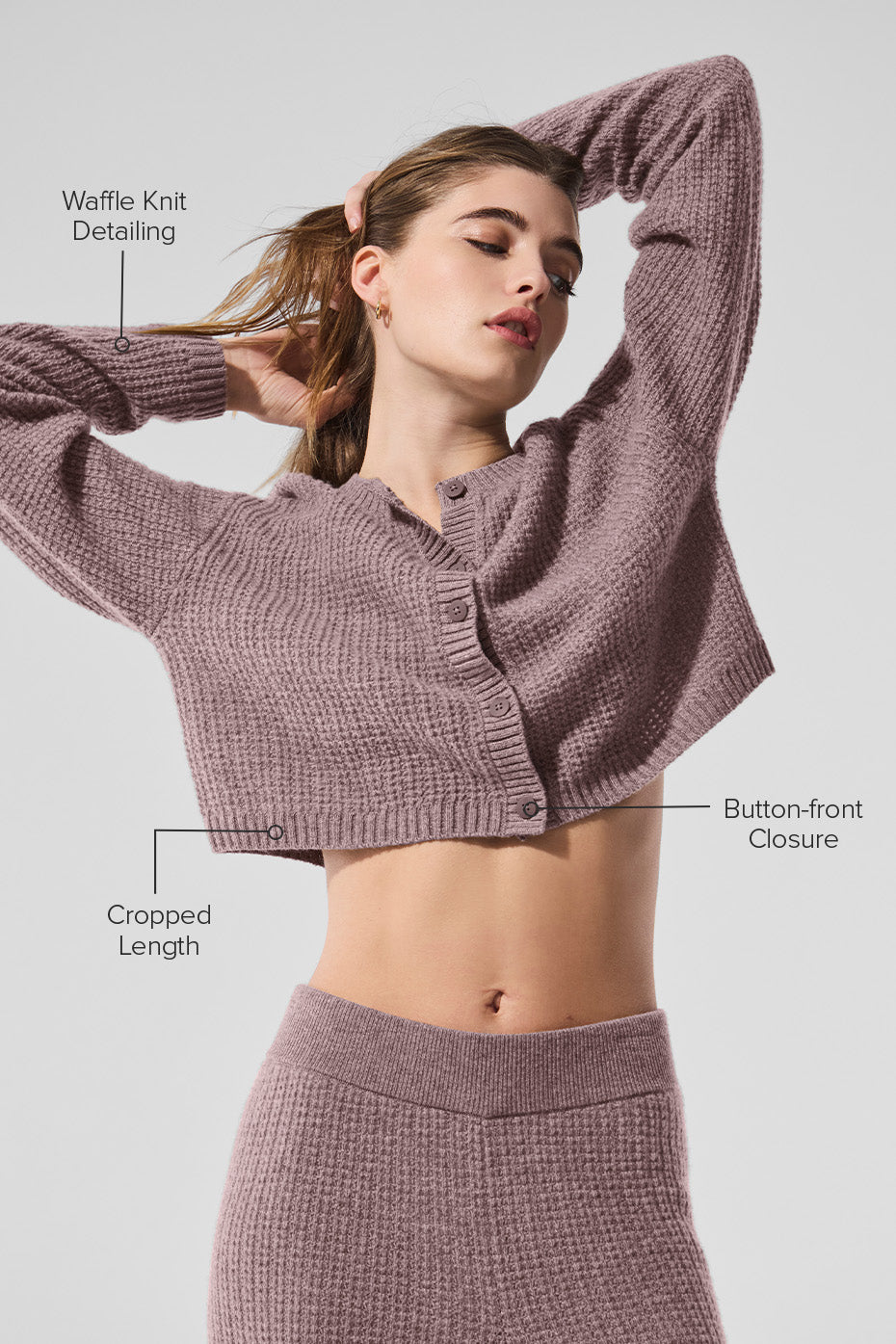 Cashmere Plush Waffle Cardigan - Mushroom Heather - Image 2