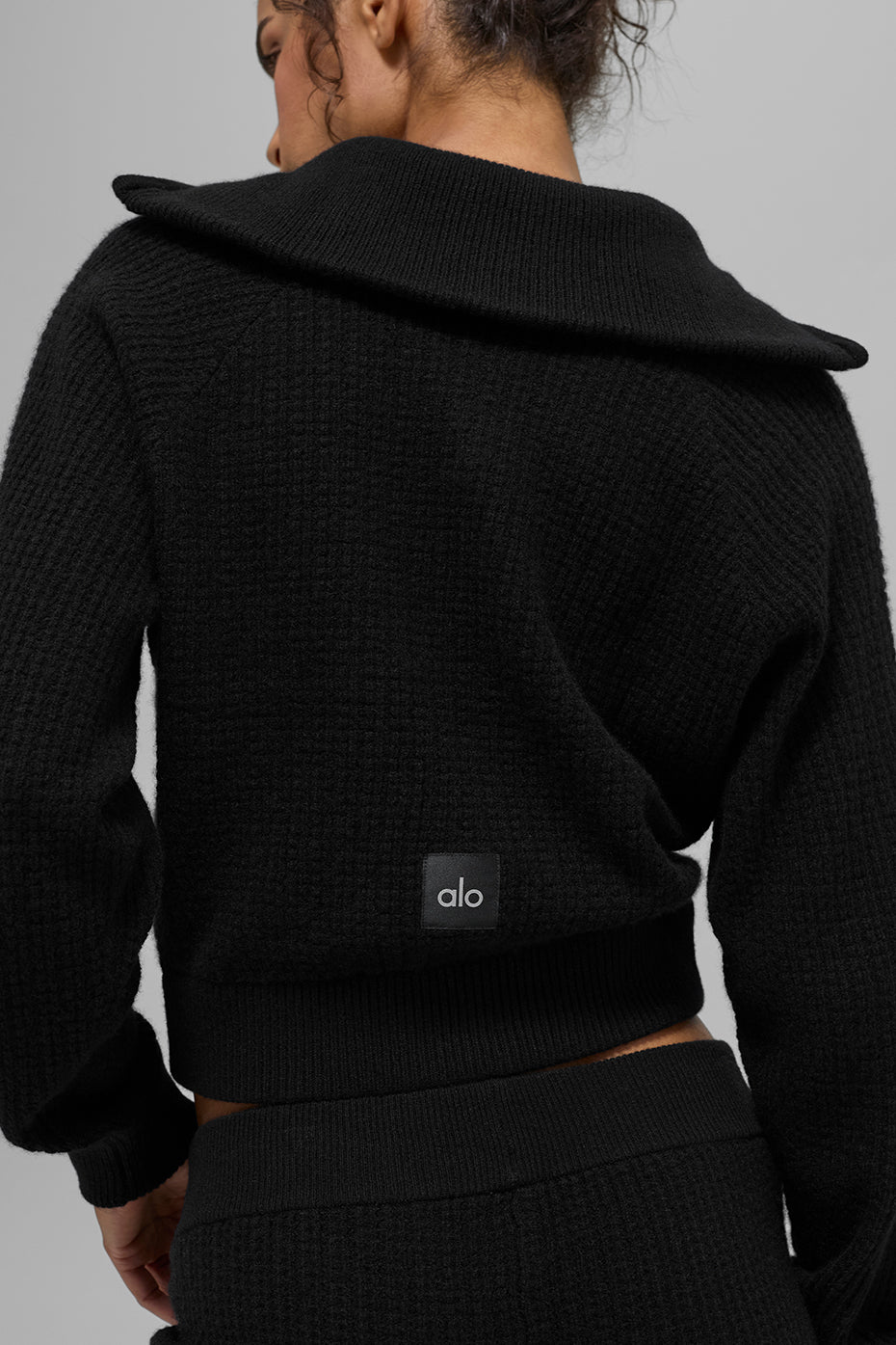 Cashmere Plush Waffle 1/4 Zip Pullover - Black - Image 3