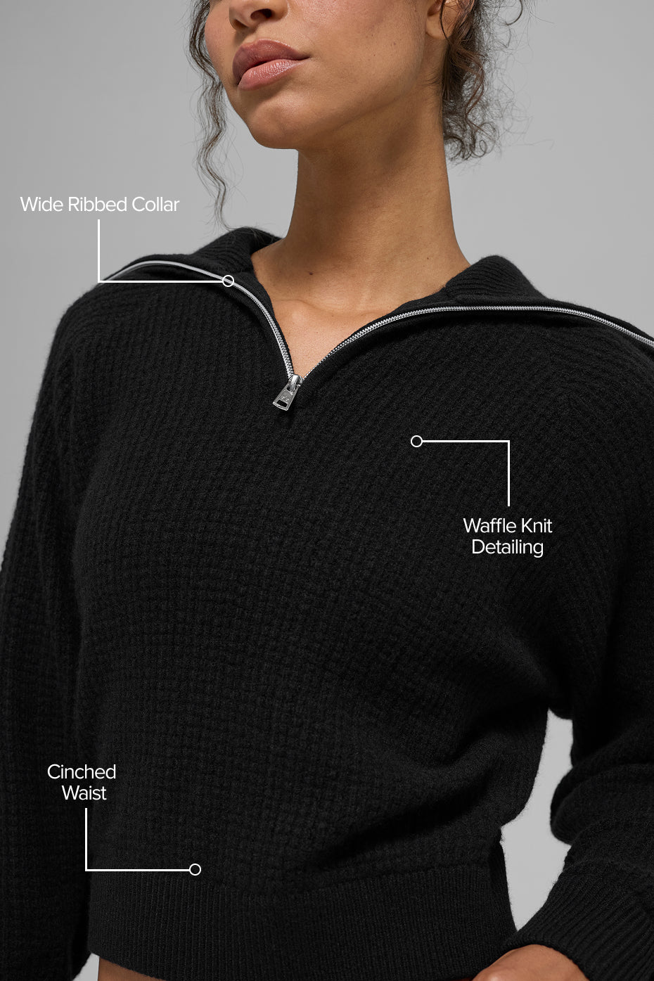 Cashmere Plush Waffle 1/4 Zip Pullover - Black - Image 2