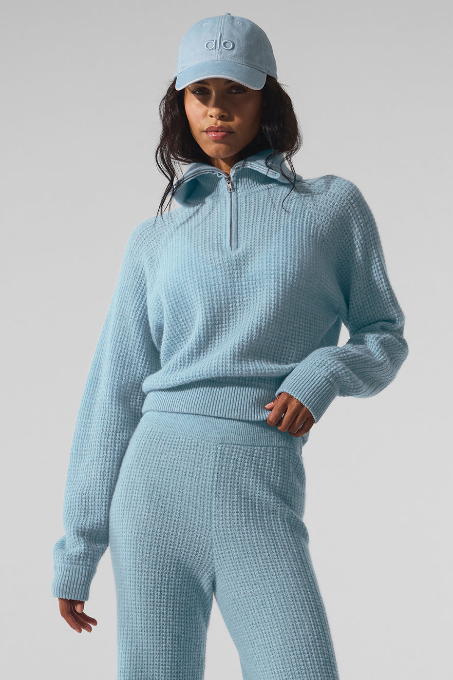Cashmere Plush Waffle 1/4 Zip Pullover - Celestial Blue Heather - Image 3