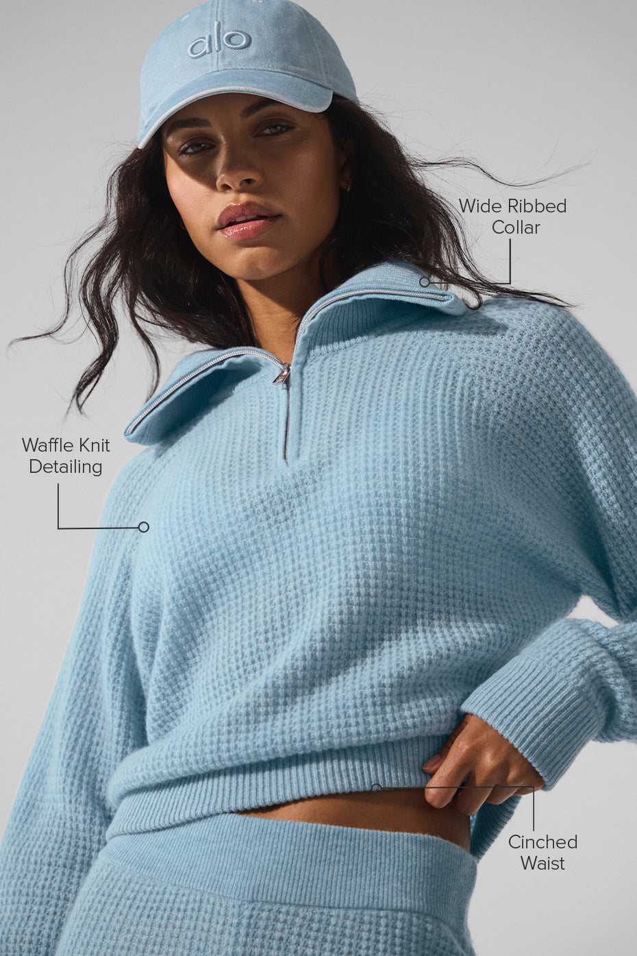 Cashmere Plush Waffle 1/4 Zip Pullover - Celestial Blue Heather - Image 2