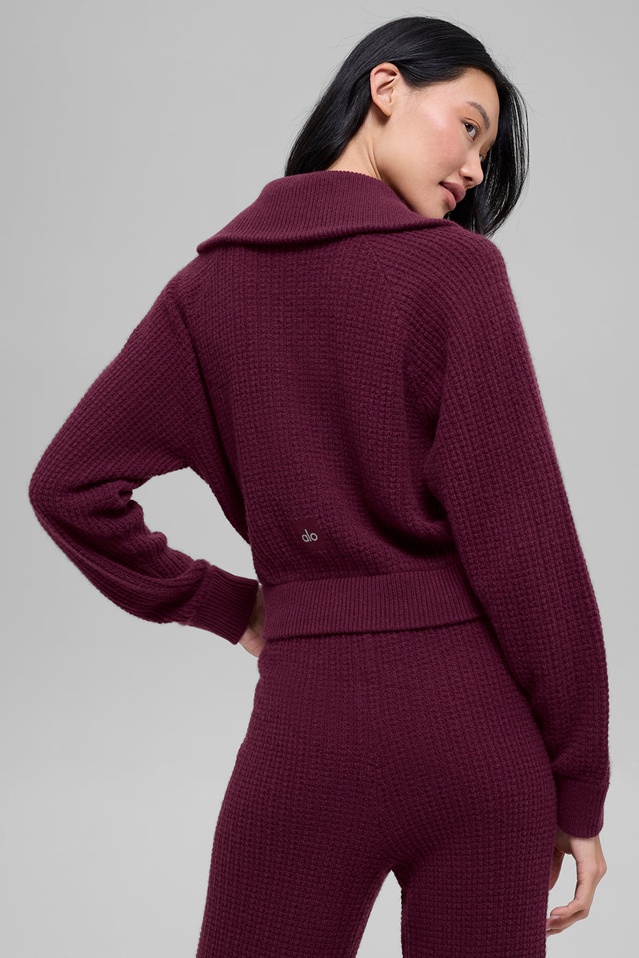 Cashmere Plush Waffle 1/4 Zip Pullover - Burgundy - Image 2
