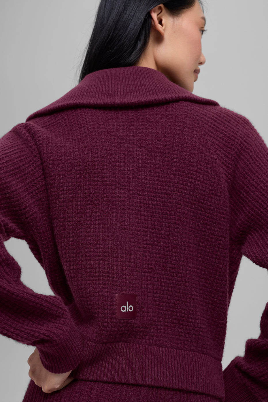 Cashmere Plush Waffle 1/4 Zip Pullover - Burgundy - Image 4