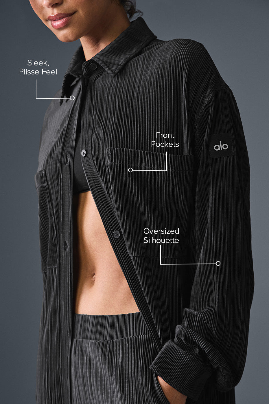 Micro Plisse Shirt Dress - Black - Image 2