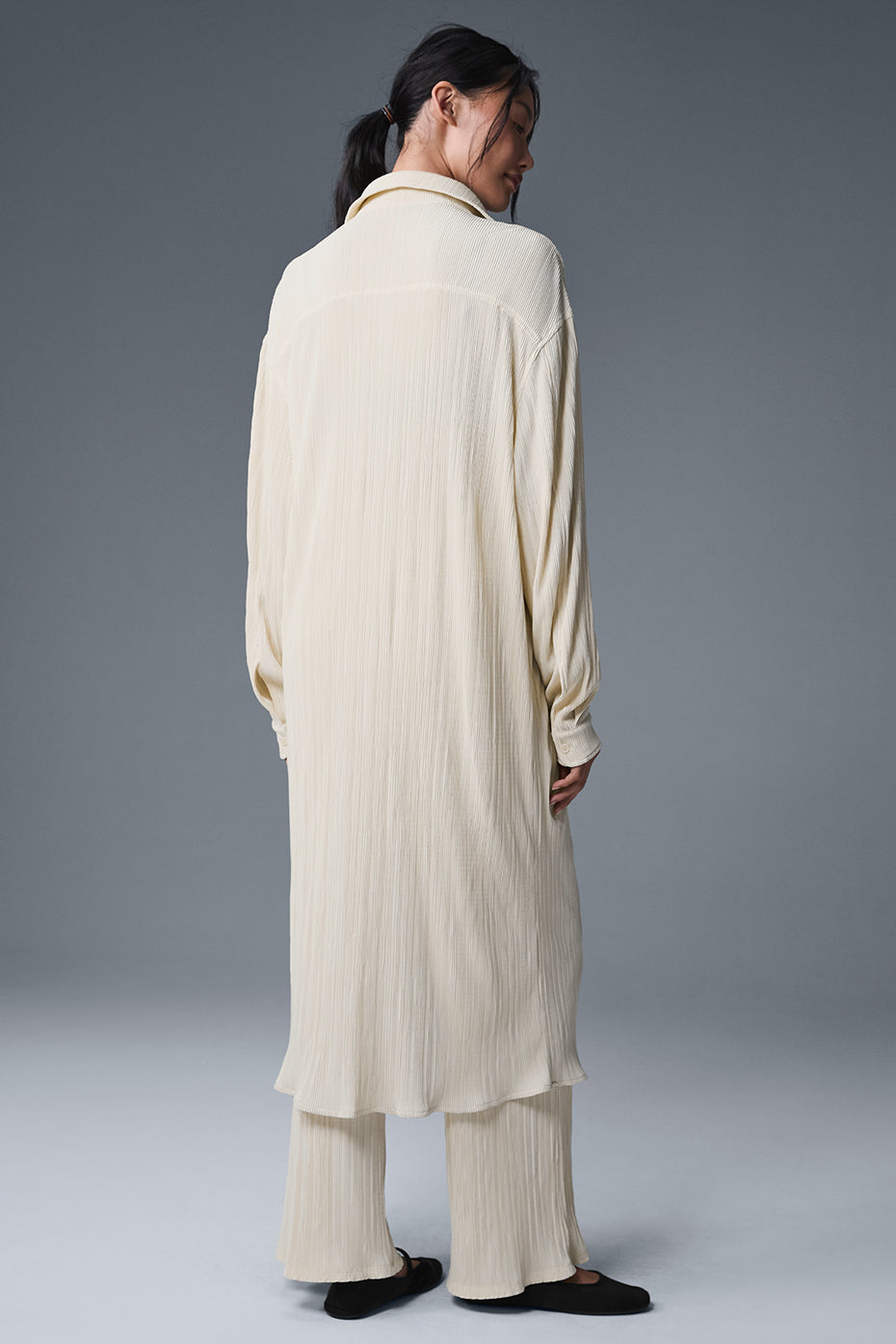 Micro Plisse Shirt Dress - Oat Milk - Image 3