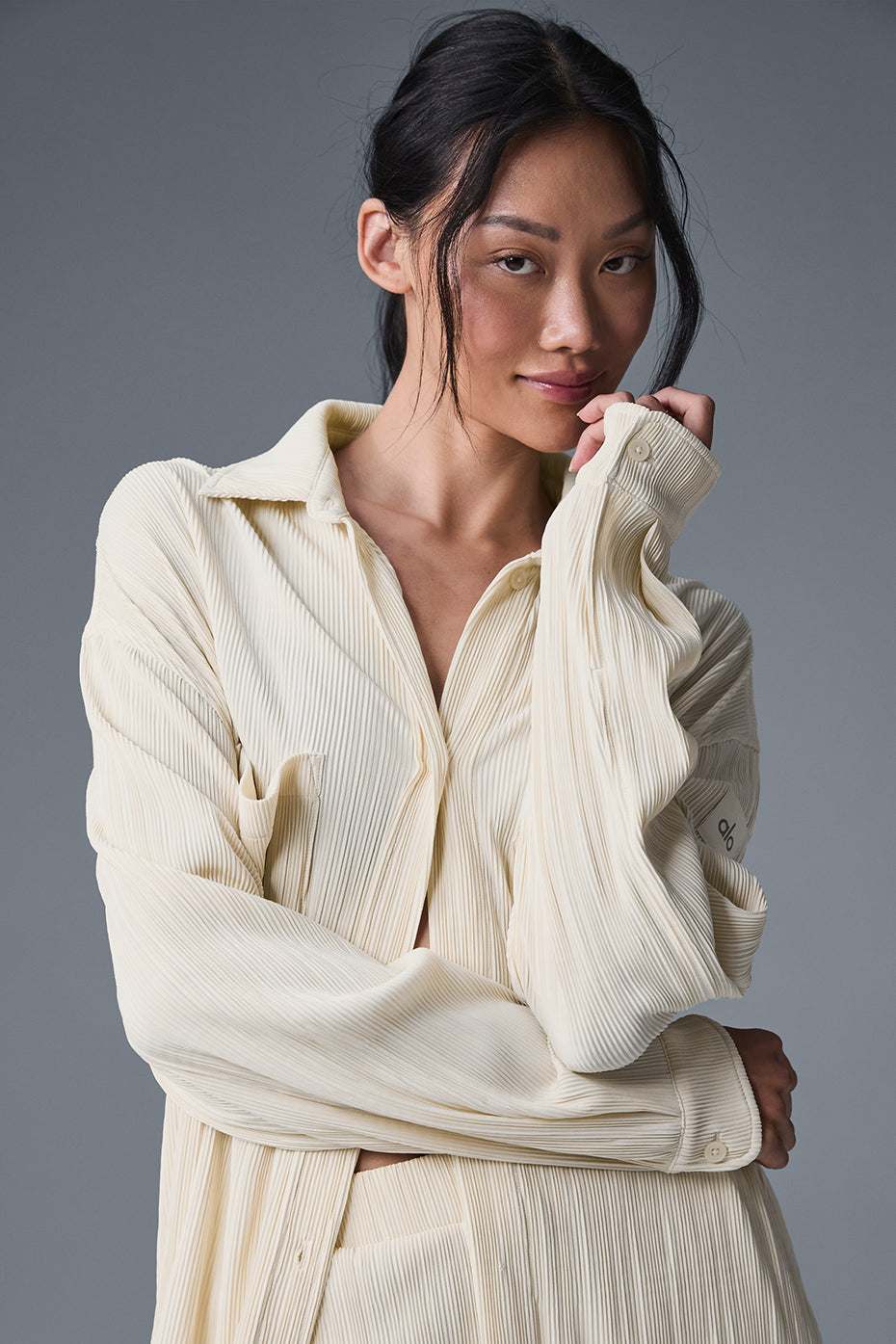 Micro Plisse Shirt Dress - Oat Milk - Image 4