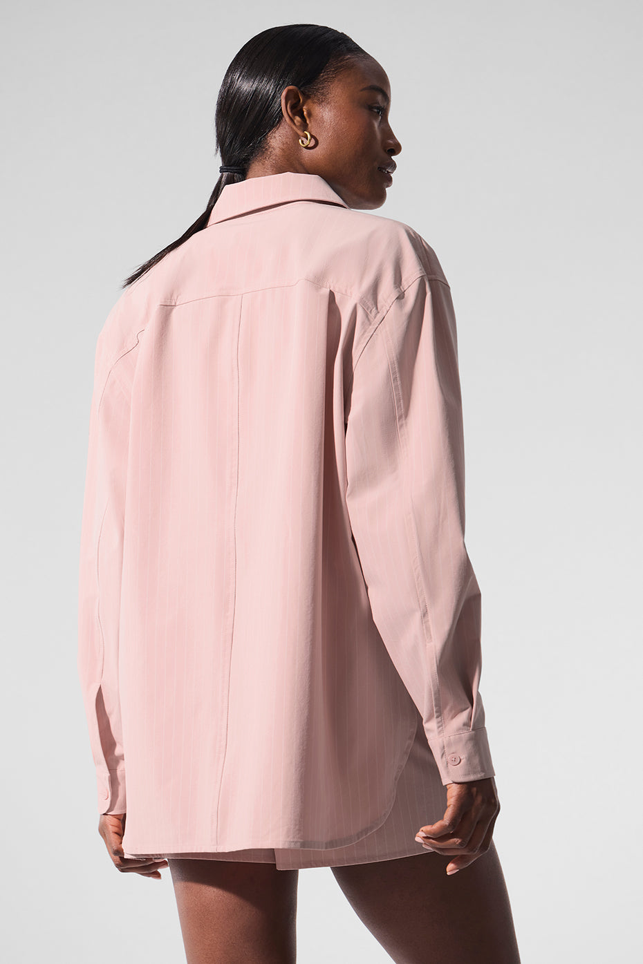 Pinstripe Daylight Button Down Long Sleeve - Pink Quartz/Ivory - Image 3