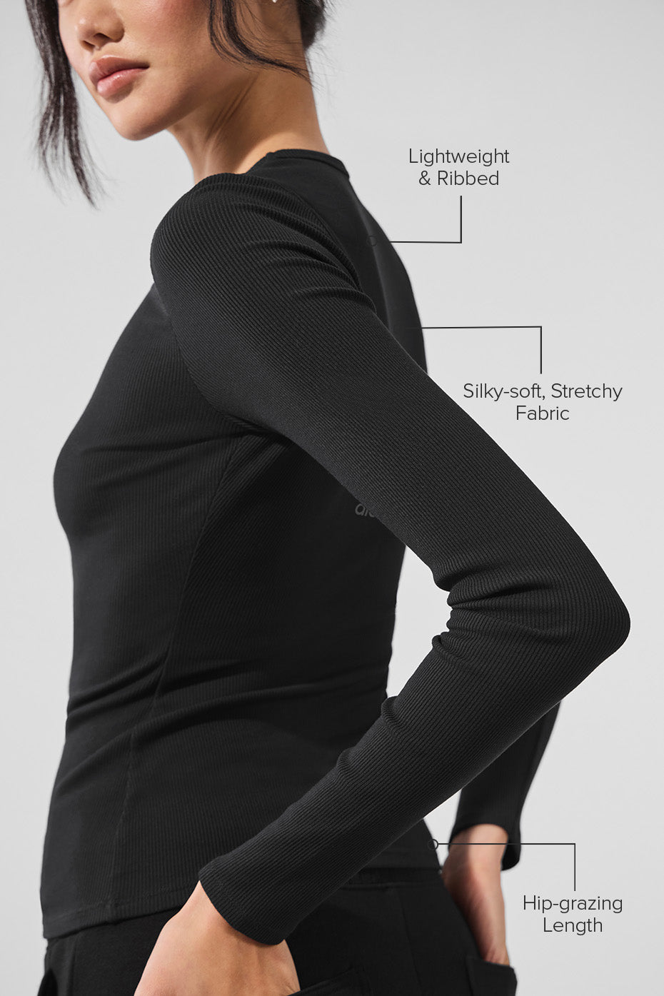 Ribbed Modal Long Sleeve - Black - Image 2