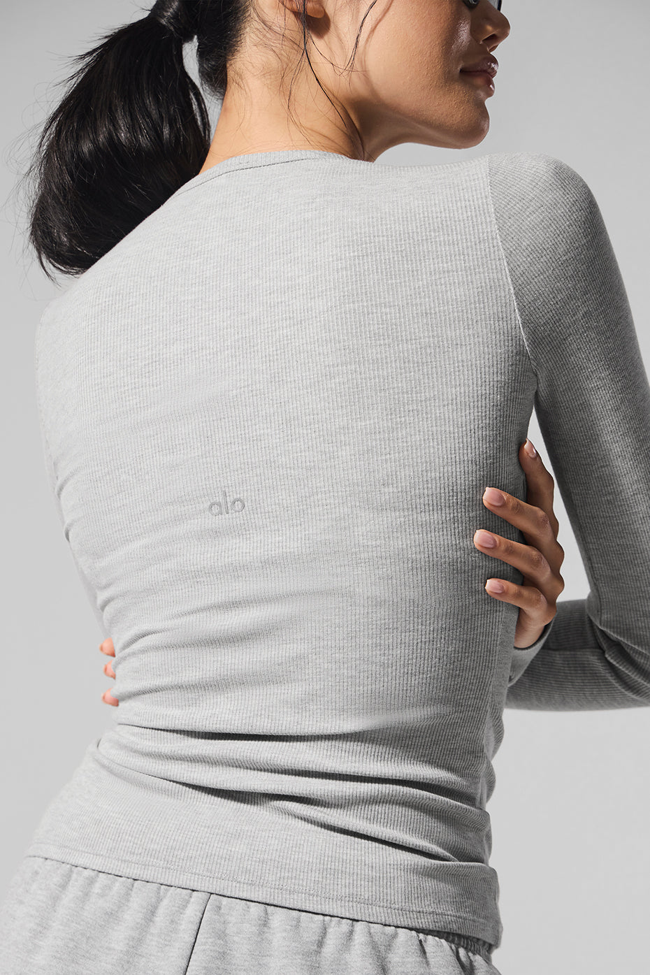 Ribbed Modal Long Sleeve - Athletic Heather Grey - Image 4