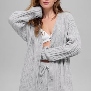 Cable Knit Winter Bliss Cardigan - Athletic Heather Grey