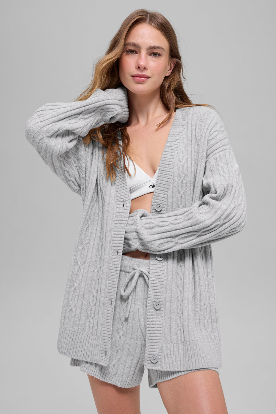 Cable Knit Winter Bliss Cardigan - Athletic Heather Grey