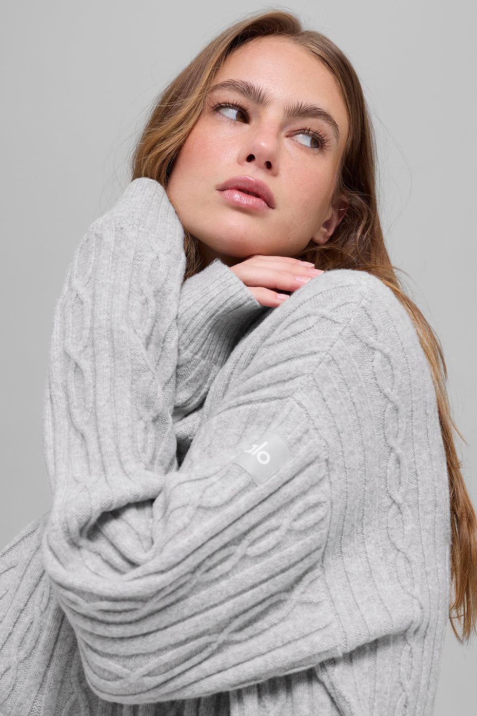Cable Knit Winter Bliss Cardigan - Athletic Heather Grey - Image 4