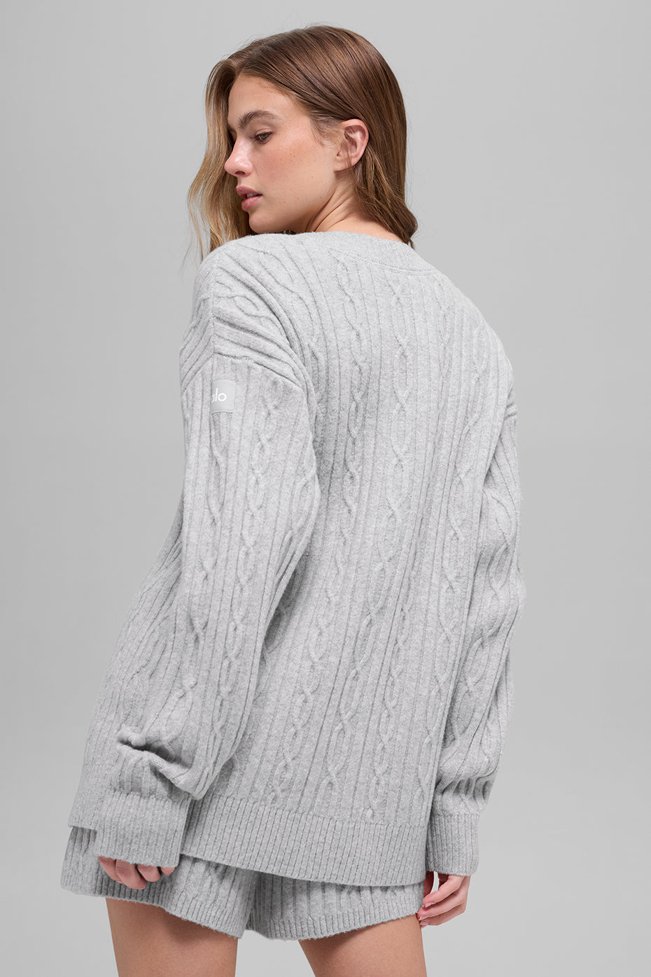 Cable Knit Winter Bliss Cardigan - Athletic Heather Grey - Image 3