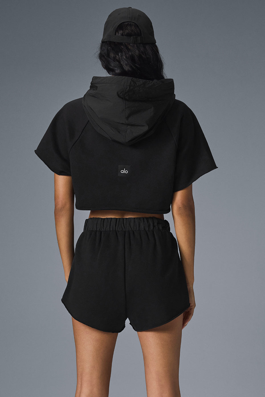 Cropped In The Air Short Sleeve Hoodie - Black - Image 3