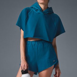 Cropped In The Air Short Sleeve Hoodie - Eclipse Blue