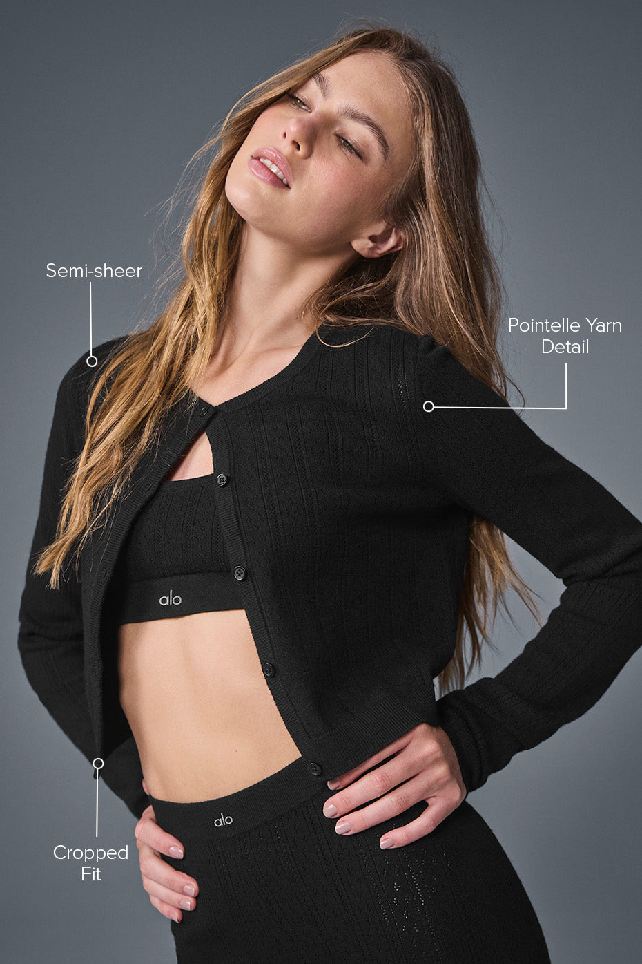 Pointelle Sweater Be Mine Cardigan - Black - Image 2