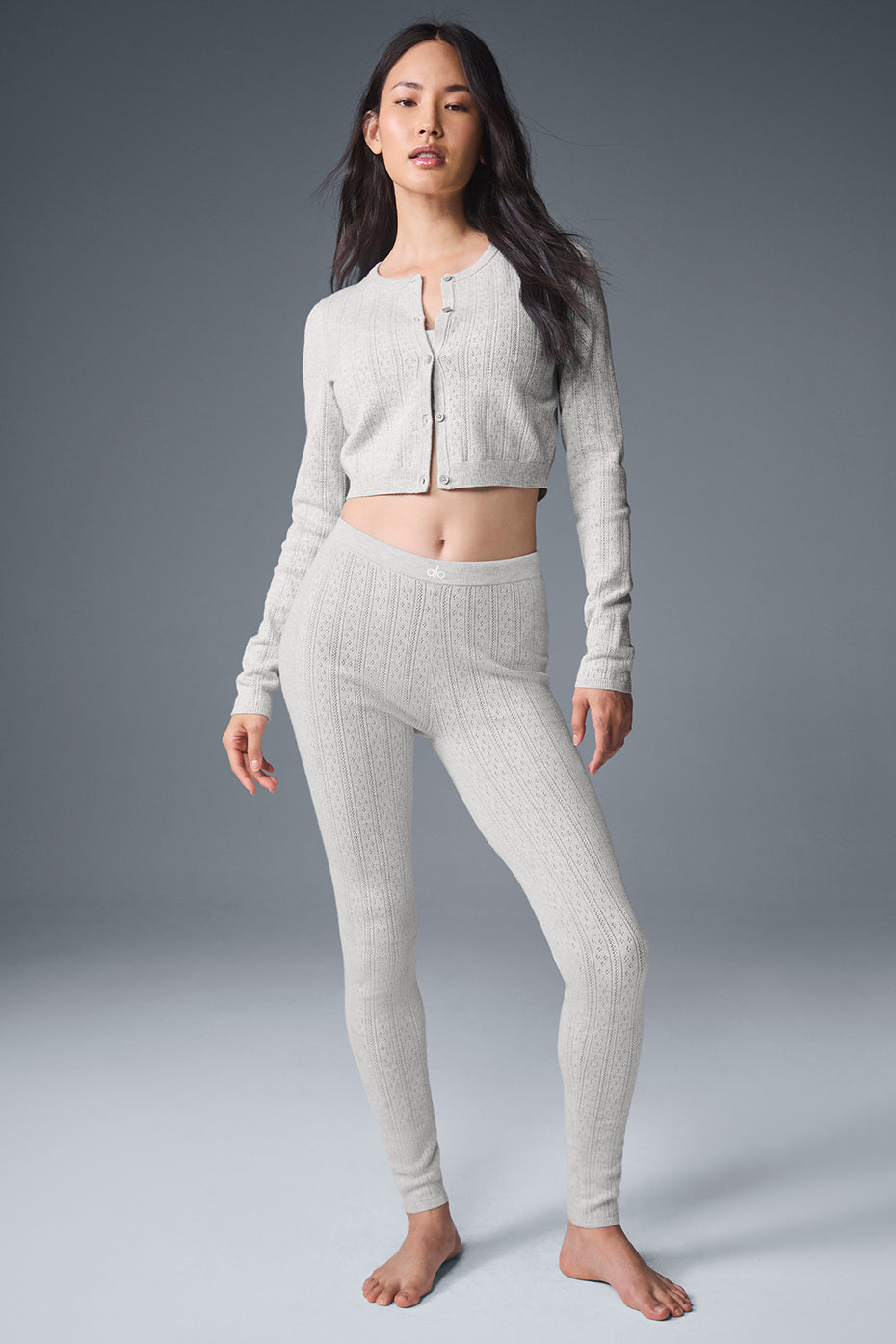 Pointelle Sweater Be Mine Cardigan - Light Grey Heather - Image 4