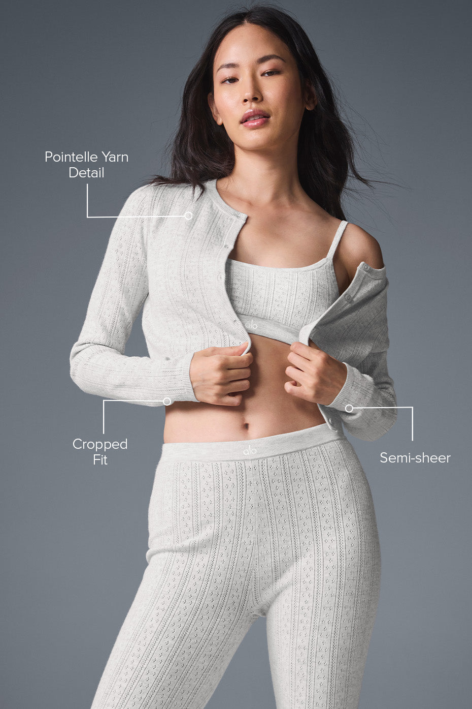 Pointelle Sweater Be Mine Cardigan - Light Grey Heather - Image 2