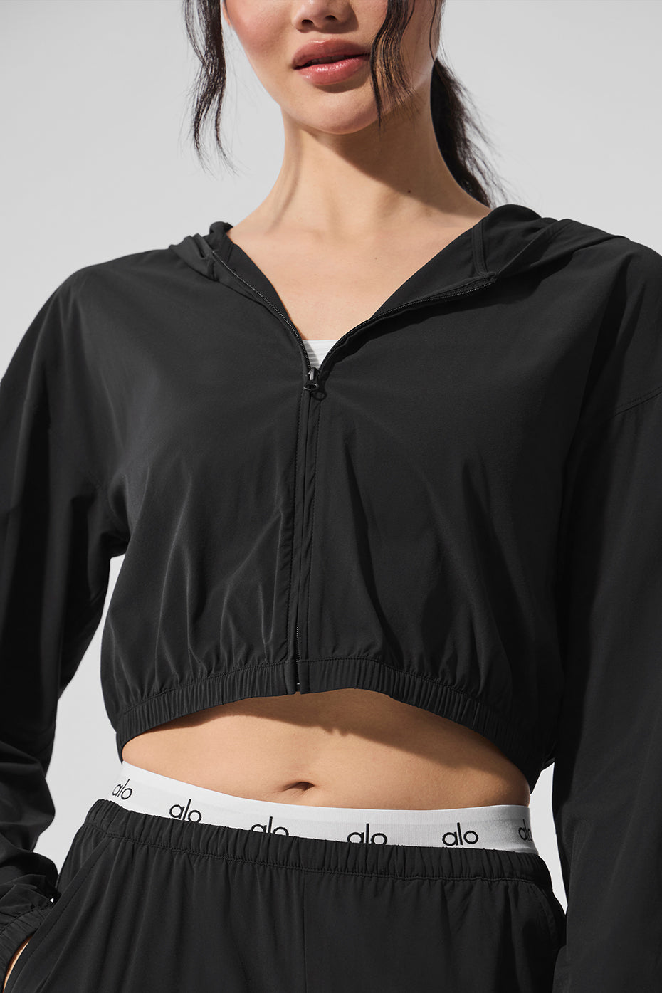 Cropped Breezy Full-Zip Hoodie - Black - Image 4