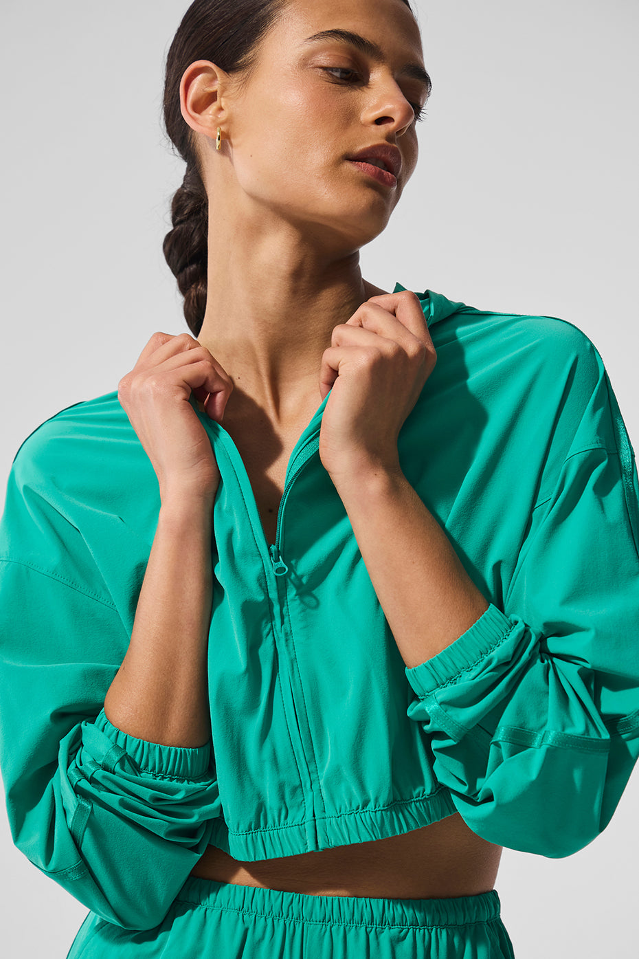 Cropped Breezy Full-Zip Hoodie - Spruce Green - Image 5