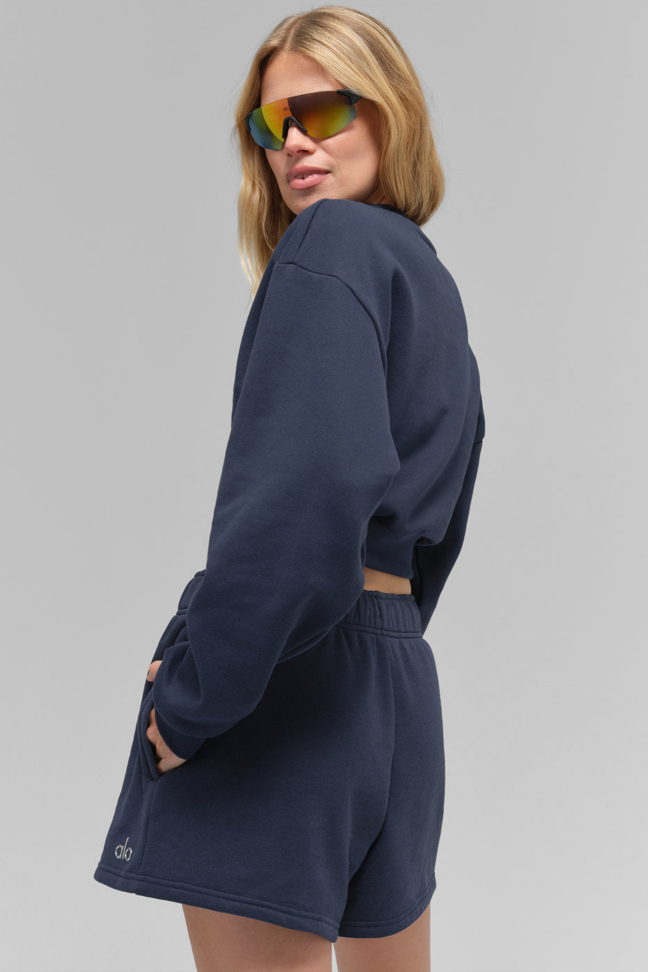 Cropped Accolade Crewneck - Navy - Image 3