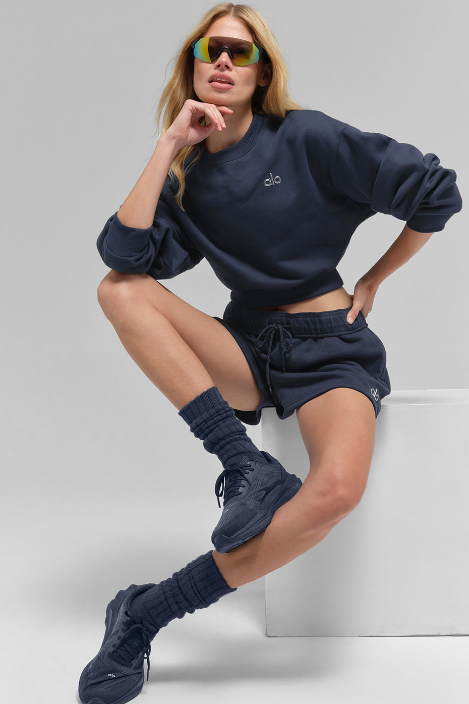 Cropped Accolade Crewneck - Navy - Image 5