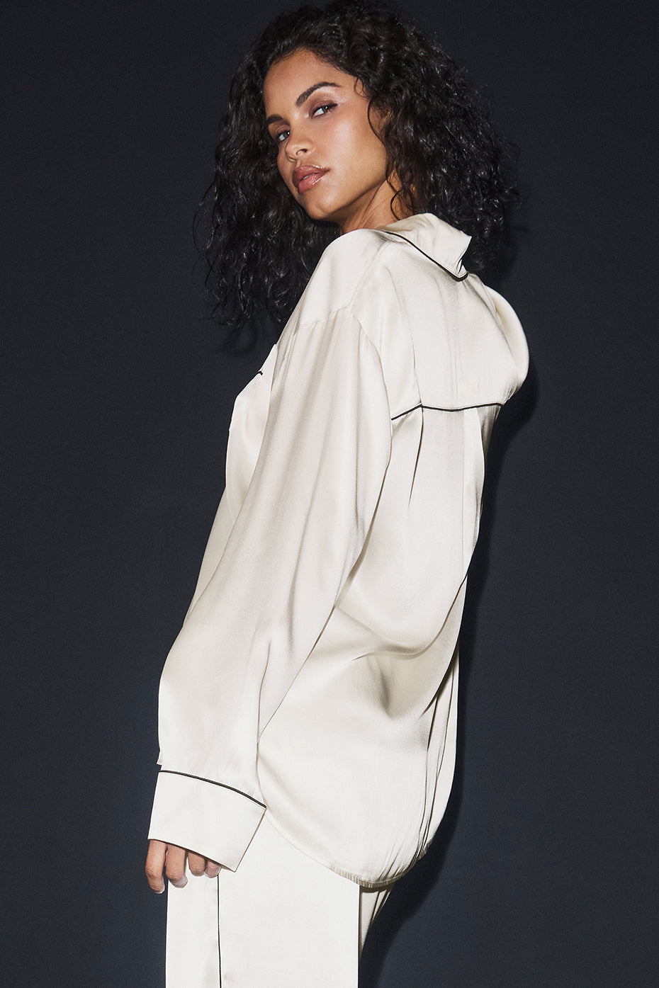 Courchevel Silk Button Down - Ivory/Black - Image 3