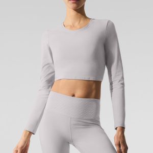 Washed Alosoft Crop Finesse Long Sleeve - Grey Sky Wash