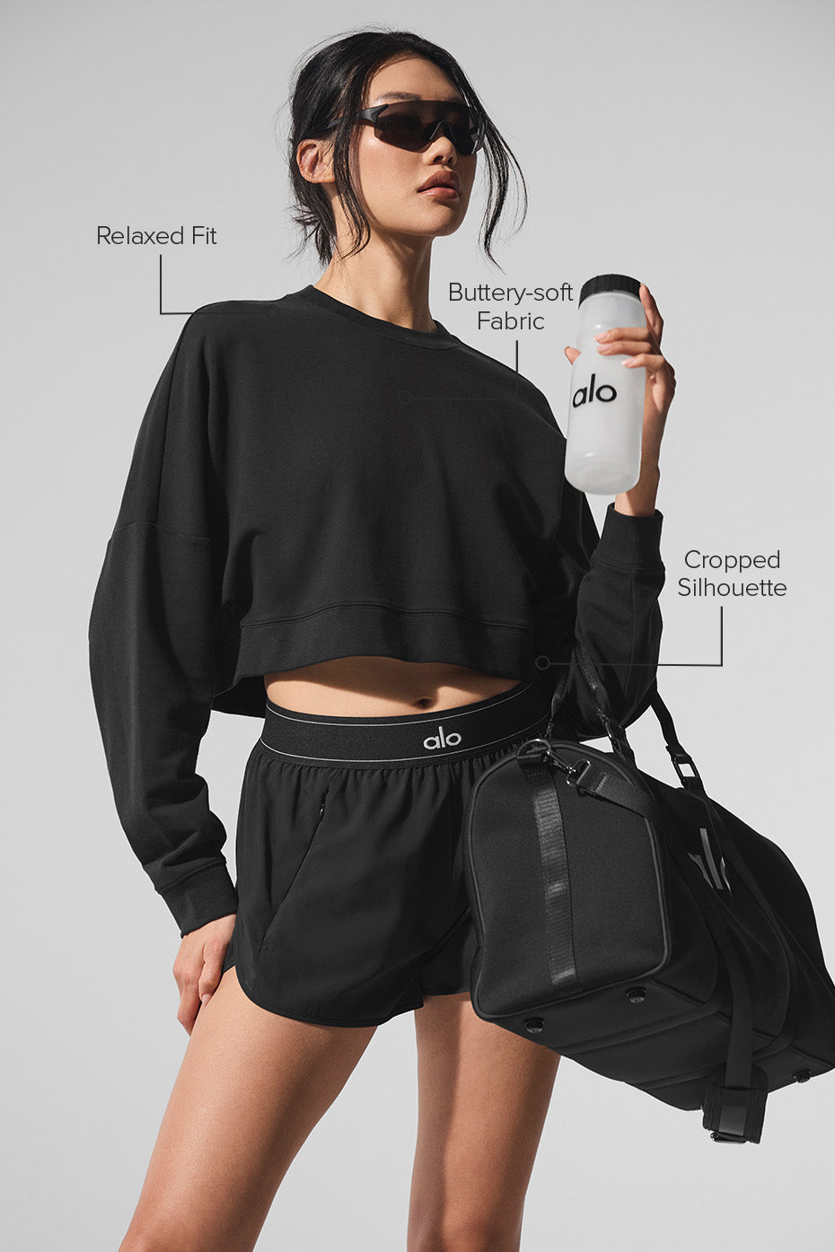 Cropped Sway Crew Neck Pullover - Black - Image 2