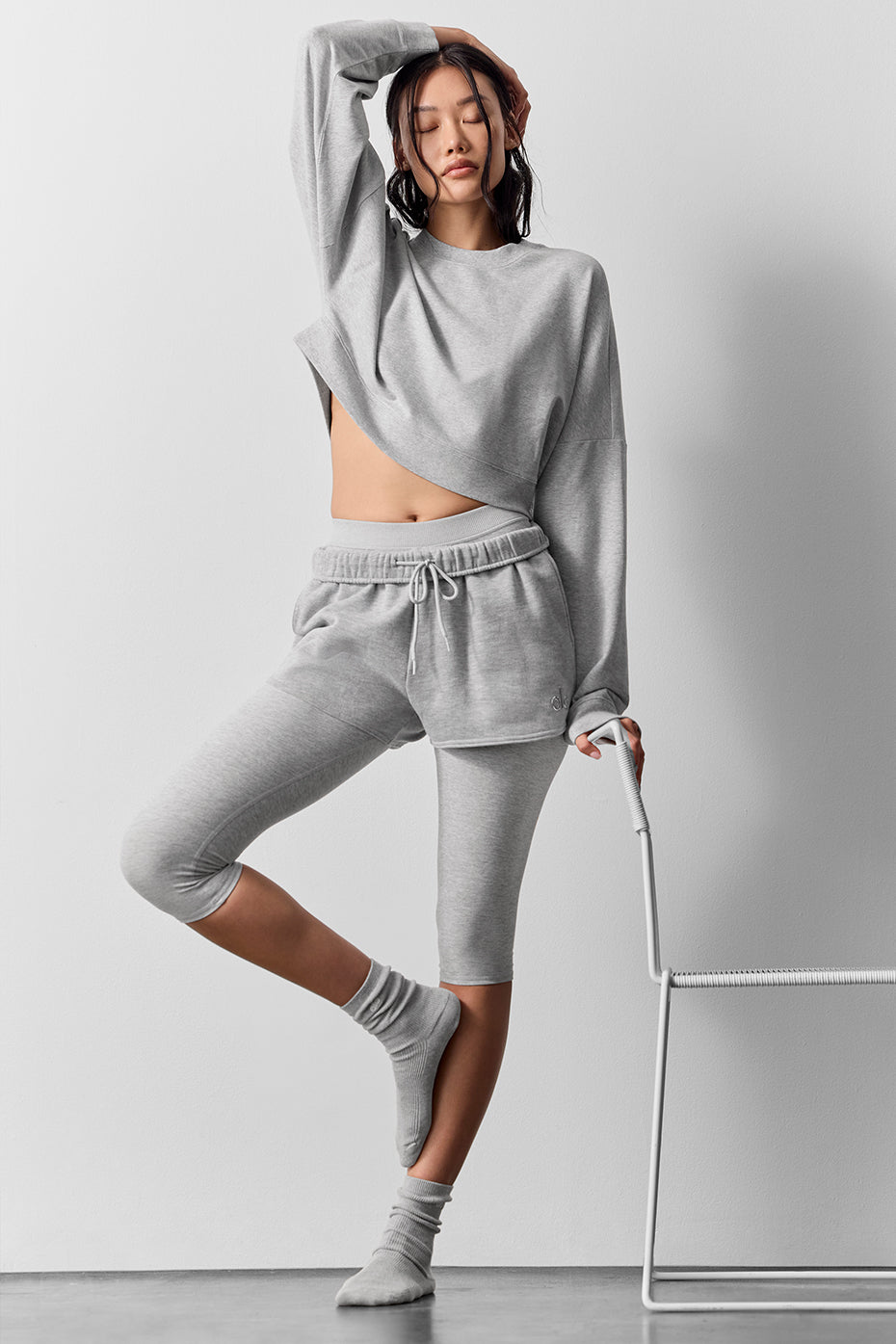 Cropped Sway Crew Neck Pullover - Athletic Heather Grey - Image 6