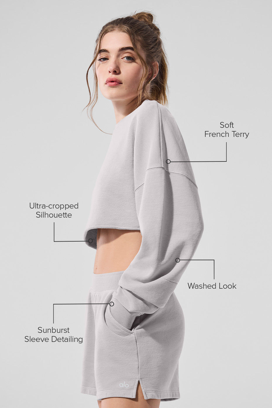 Washed Extreme Cropped Pullover - Grey Sky Wash - Image 2